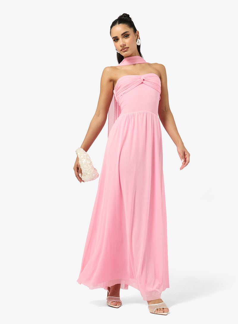 Ginger Sweetheart Neckline Mesh Dress with Scarf - Image 4